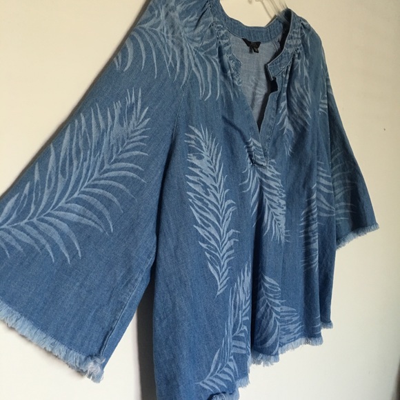 NEW Joe’s 100% cotton denim palm leaves tropical print top - S - Picture 2 of 7
